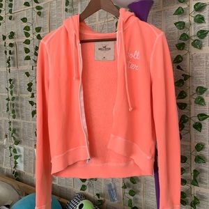 Hollister zip up hoodie neon orange size M